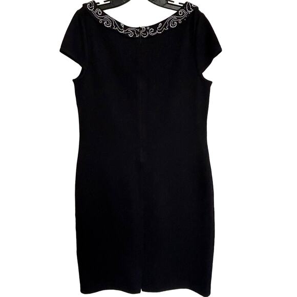 St. John Evening Black Knit Cocktail Dress White Rhinestone Sequin Women Size 10 - Picture 3 of 11